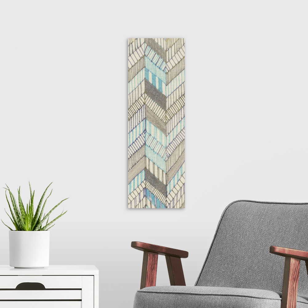 A modern room featuring Muted chevron pattern artwork.
