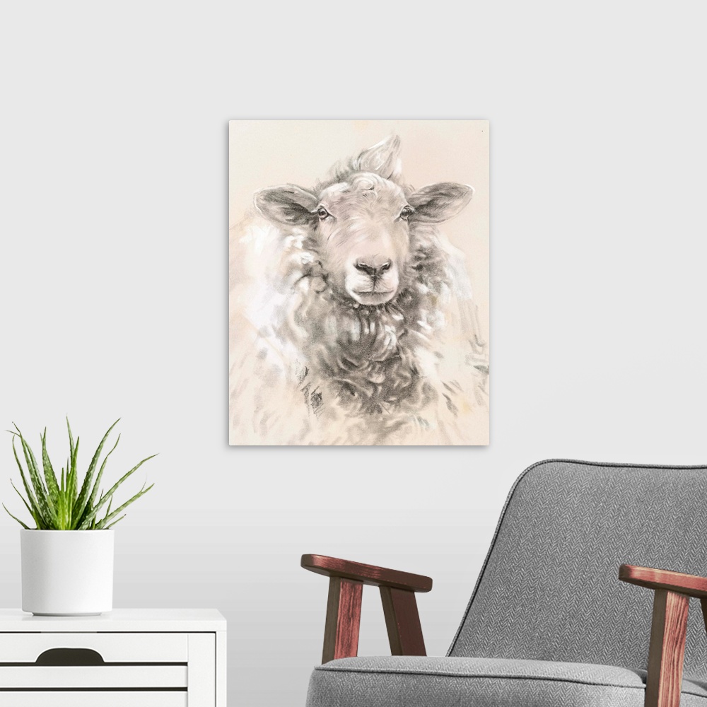 A modern room featuring Sketched Farm Portraits I