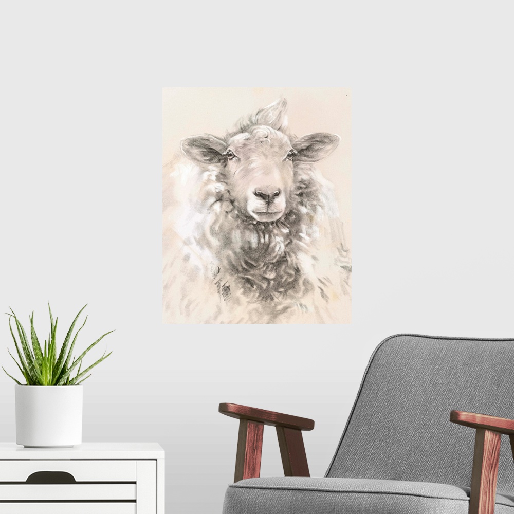 A modern room featuring Sketched Farm Portraits I