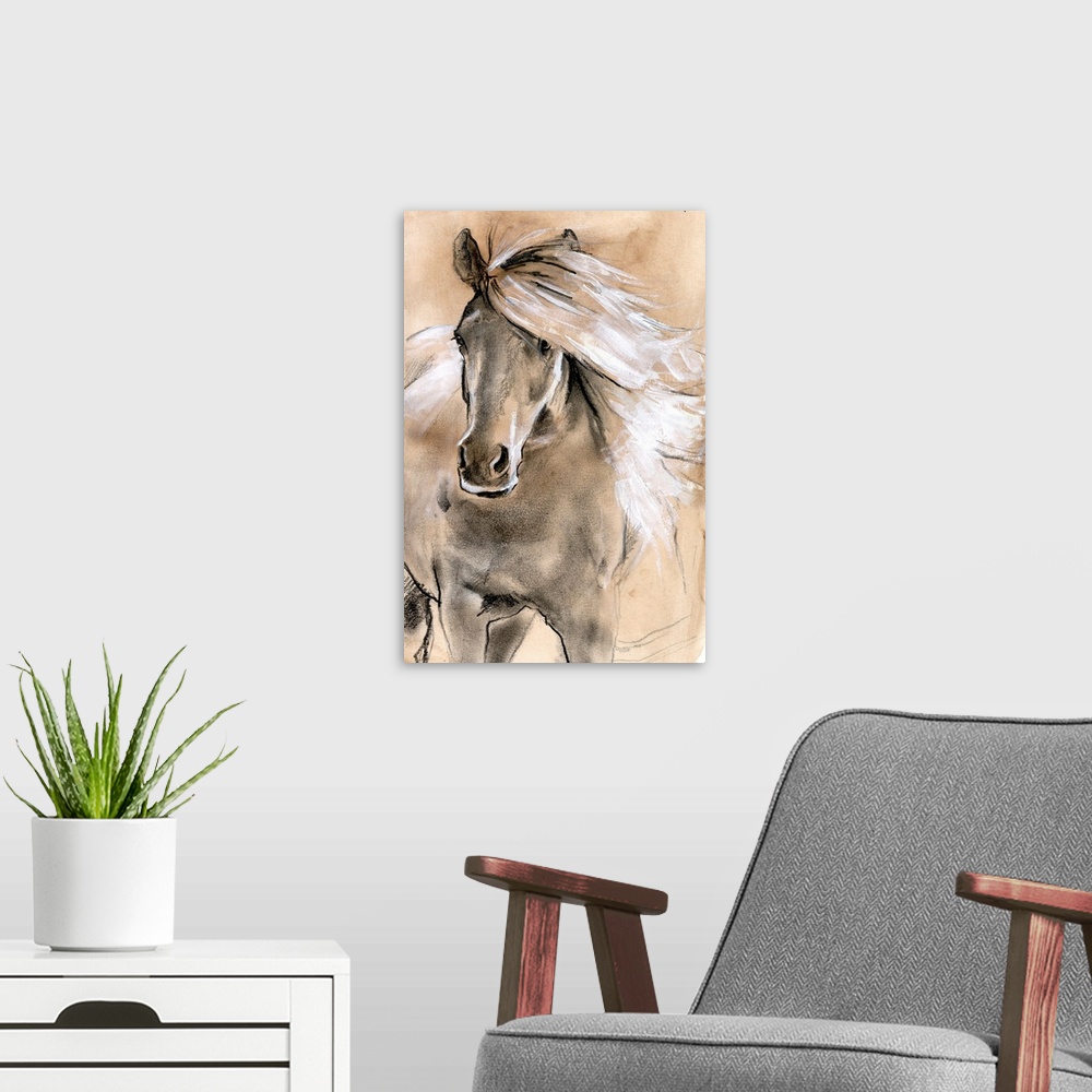 A modern room featuring Sketched Horse I