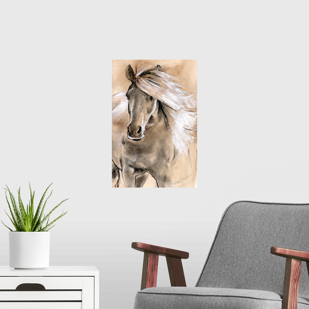 A modern room featuring Sketched Horse I
