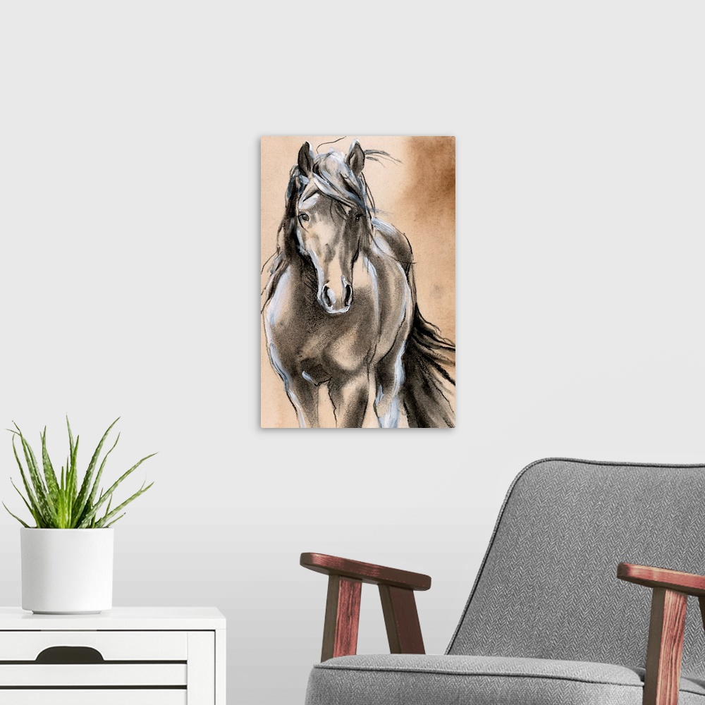 A modern room featuring Sketched Horse II