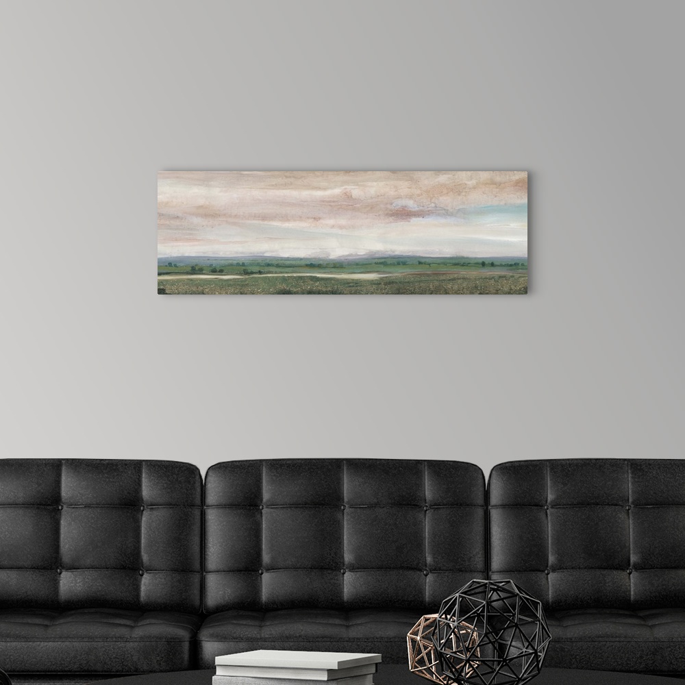 A modern room featuring Contemporary countryside landscape painting.