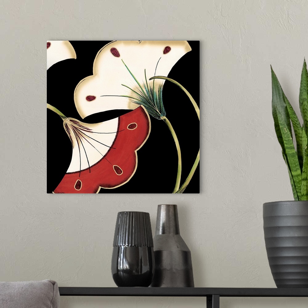 A modern room featuring Small Lotus Arabesque in Red I