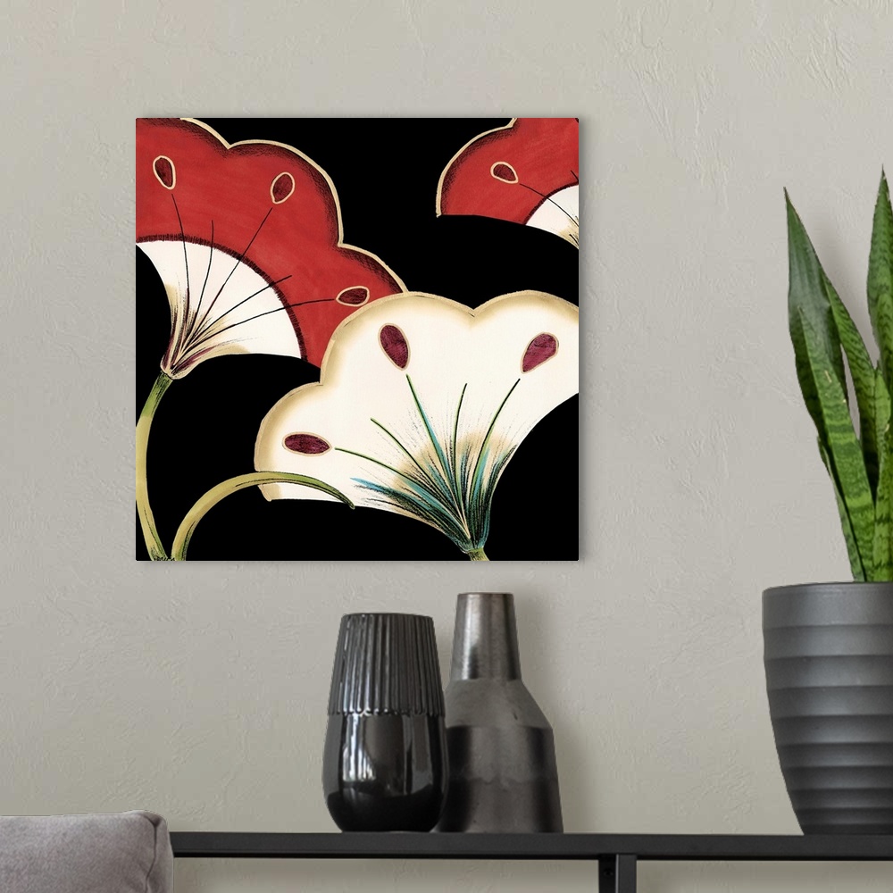 A modern room featuring Small Lotus Arabesque in Red II