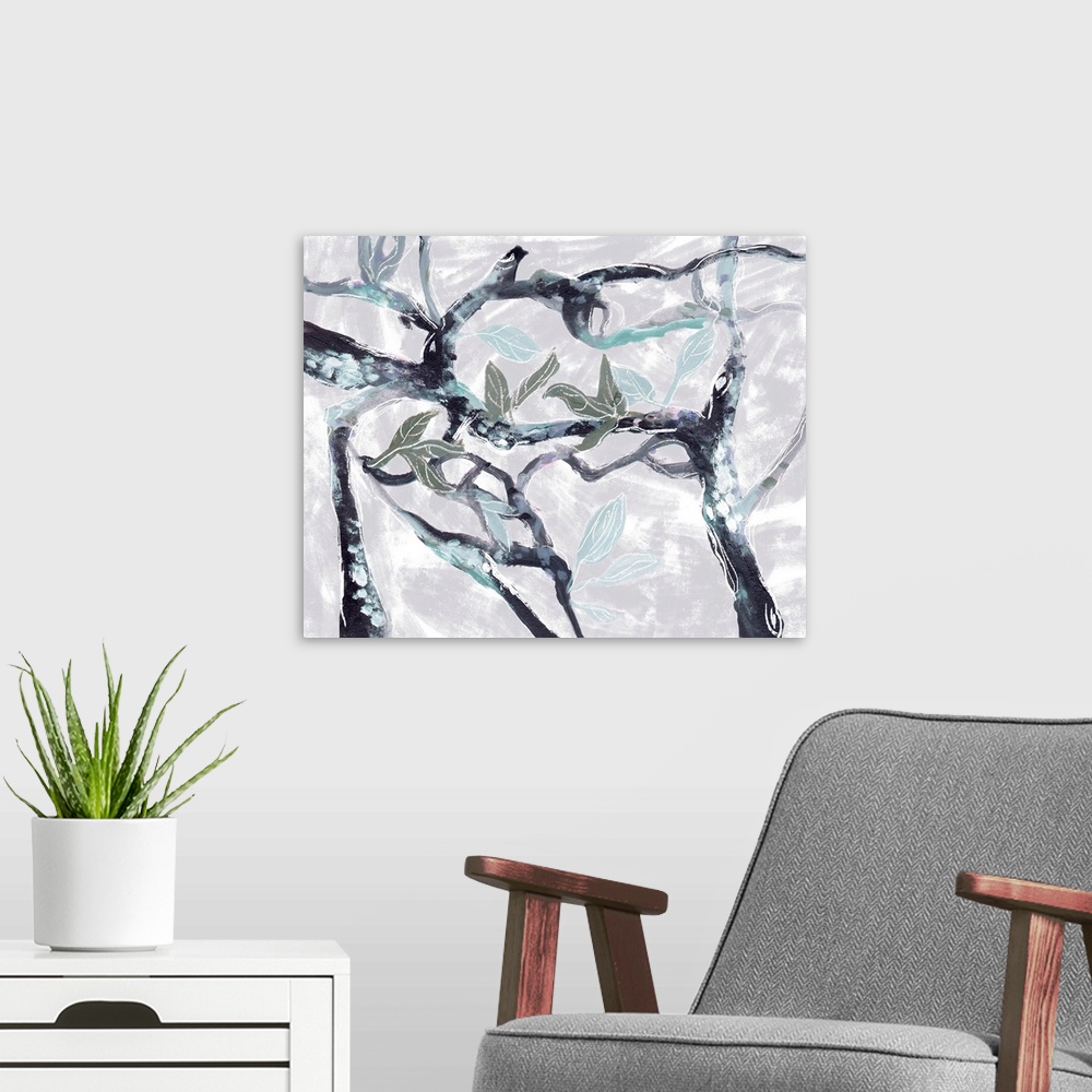 A modern room featuring Snowy Branches IV
