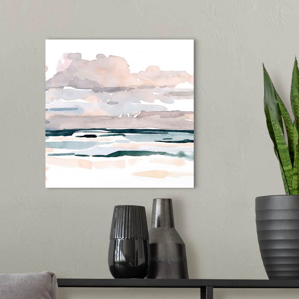 A modern room featuring Soft Coastal Abstract I