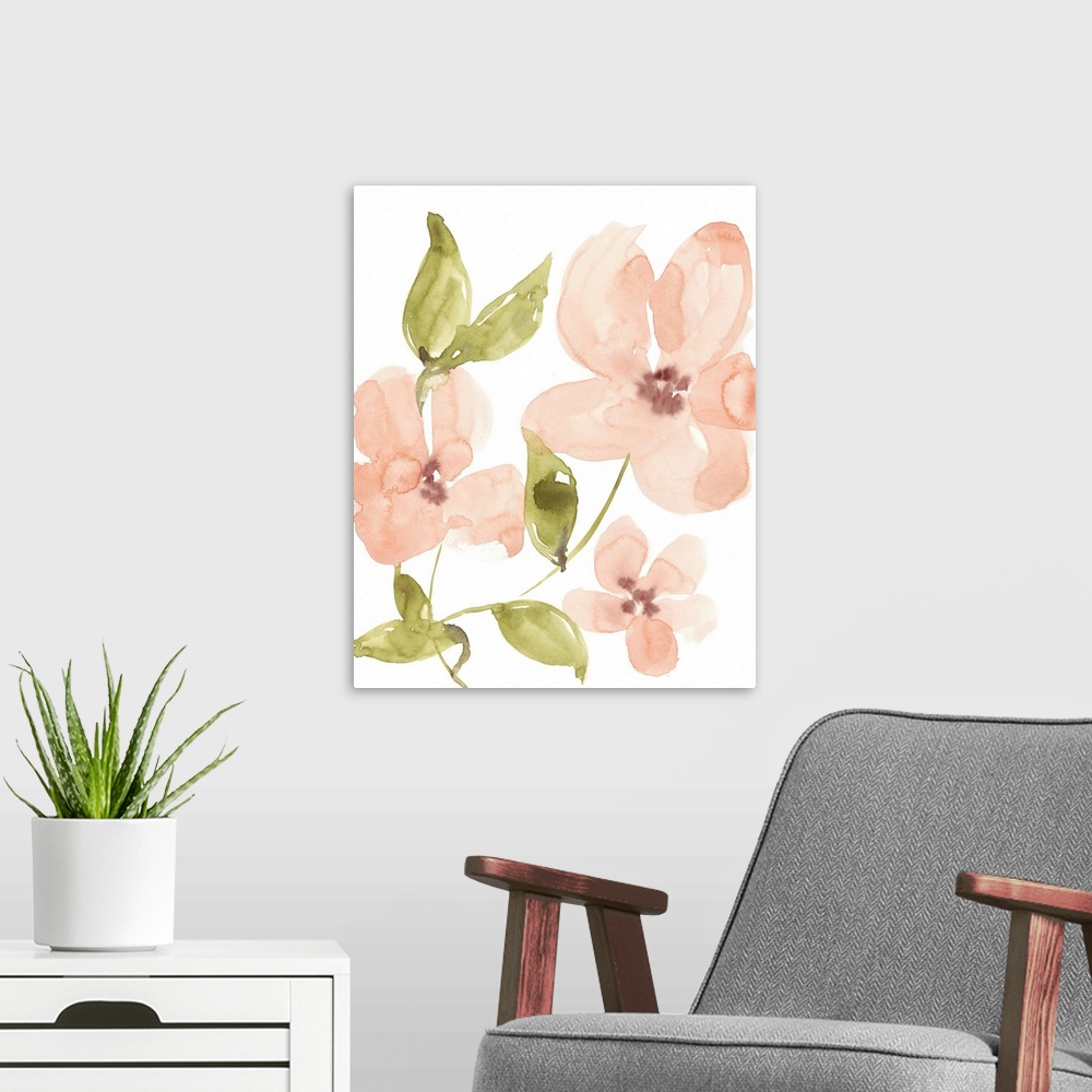 A modern room featuring Soft Coral Blooms I