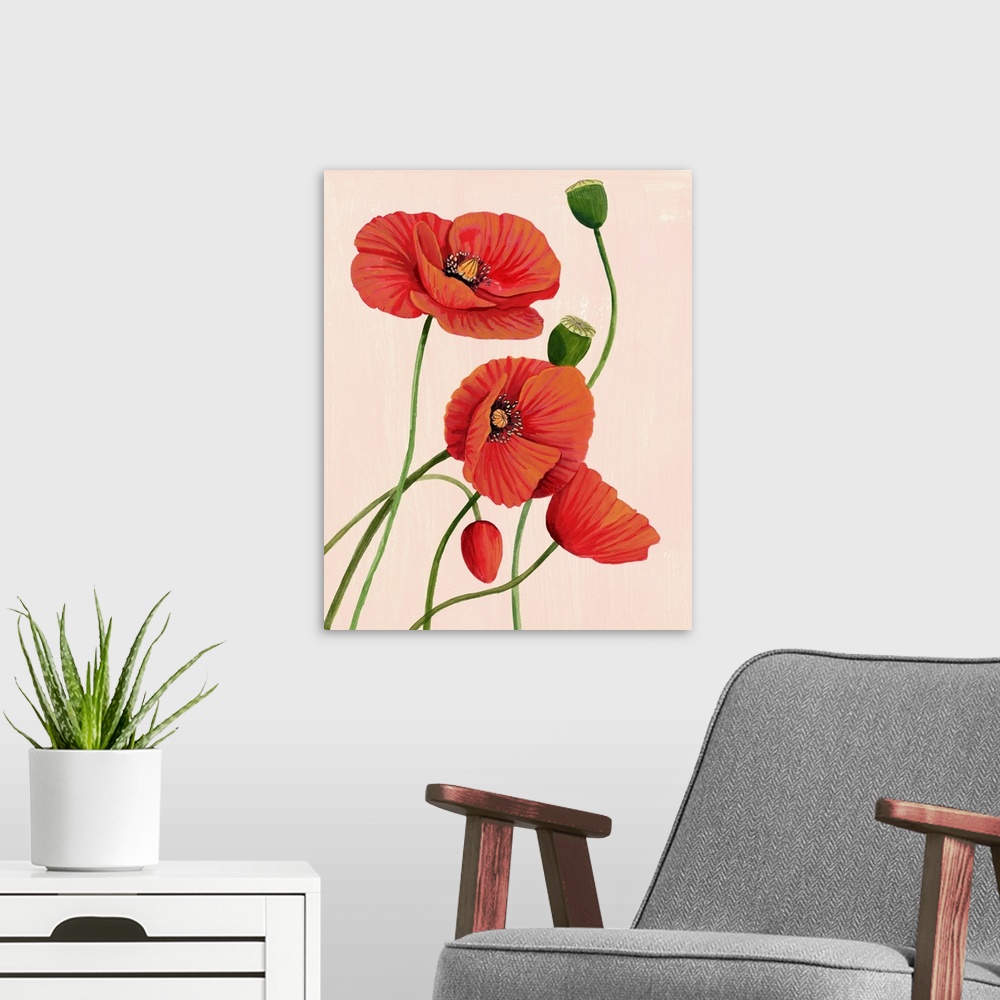 A modern room featuring Soft Coral Poppies I