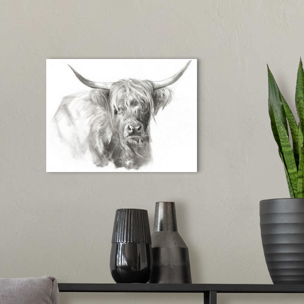 A modern room featuring Soft Focus Highland Cattle I