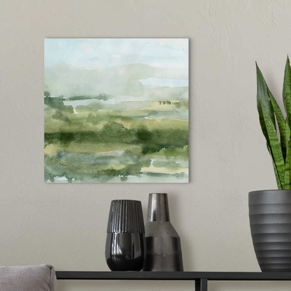 A modern room featuring Soft Sage Landscape I