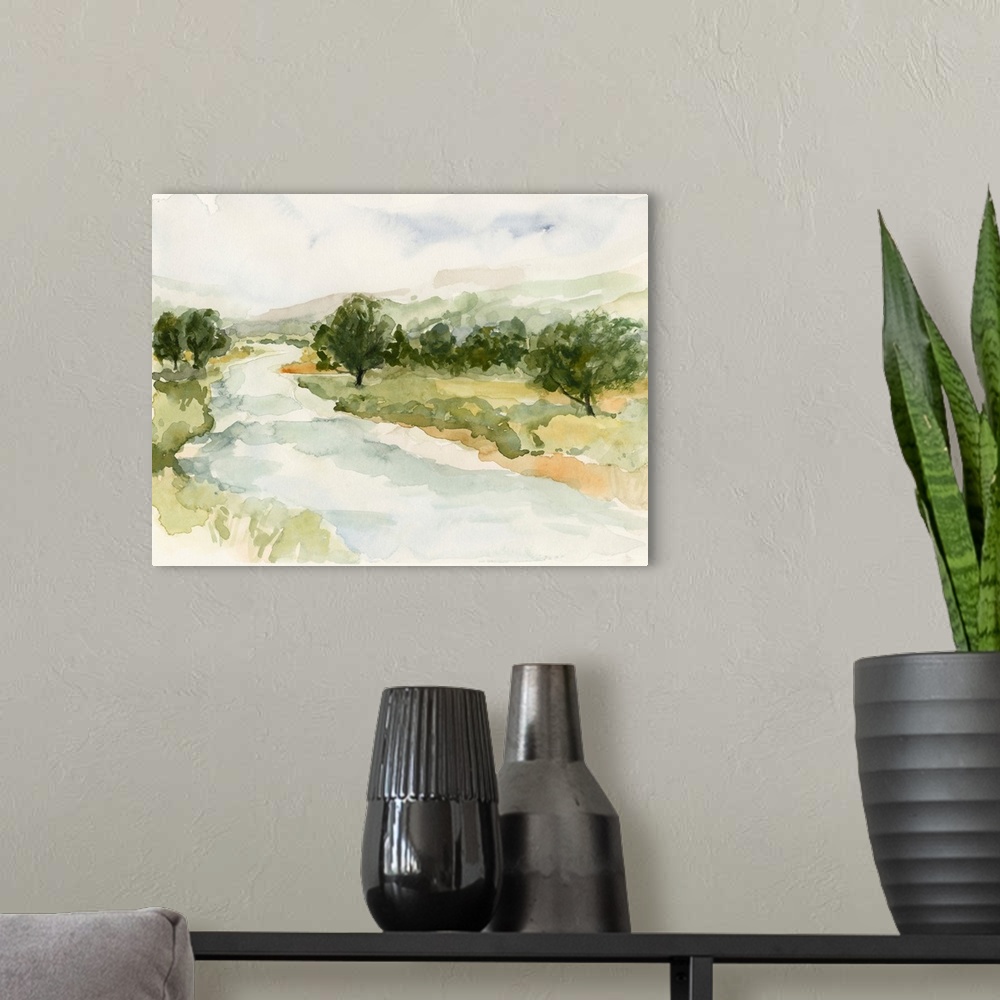 A modern room featuring Soft Watercolor Riverbend II