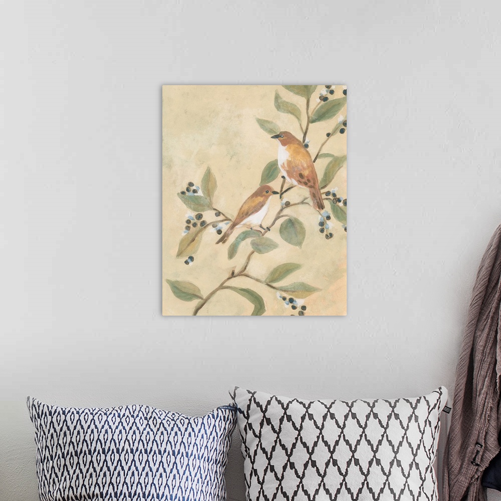 A bohemian room featuring Songbird On Branch Fresco I