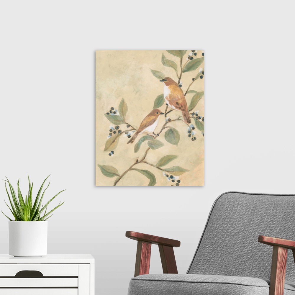 A modern room featuring Songbird On Branch Fresco I