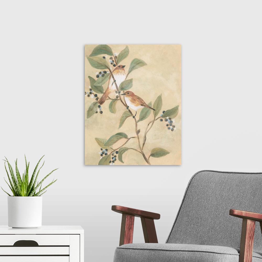 A modern room featuring Songbird On Branch Fresco II