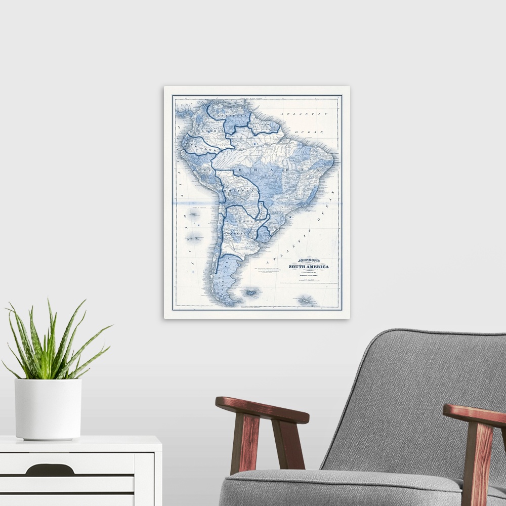 A modern room featuring South America in Shades of Blue