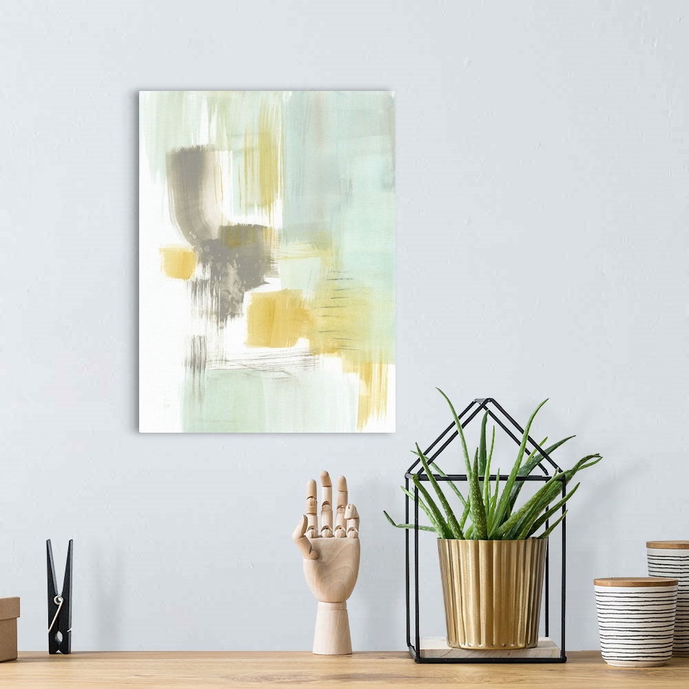 A bohemian room featuring This abstract watercolor is comprised of visible brush strokes of splendid color over a white bac...