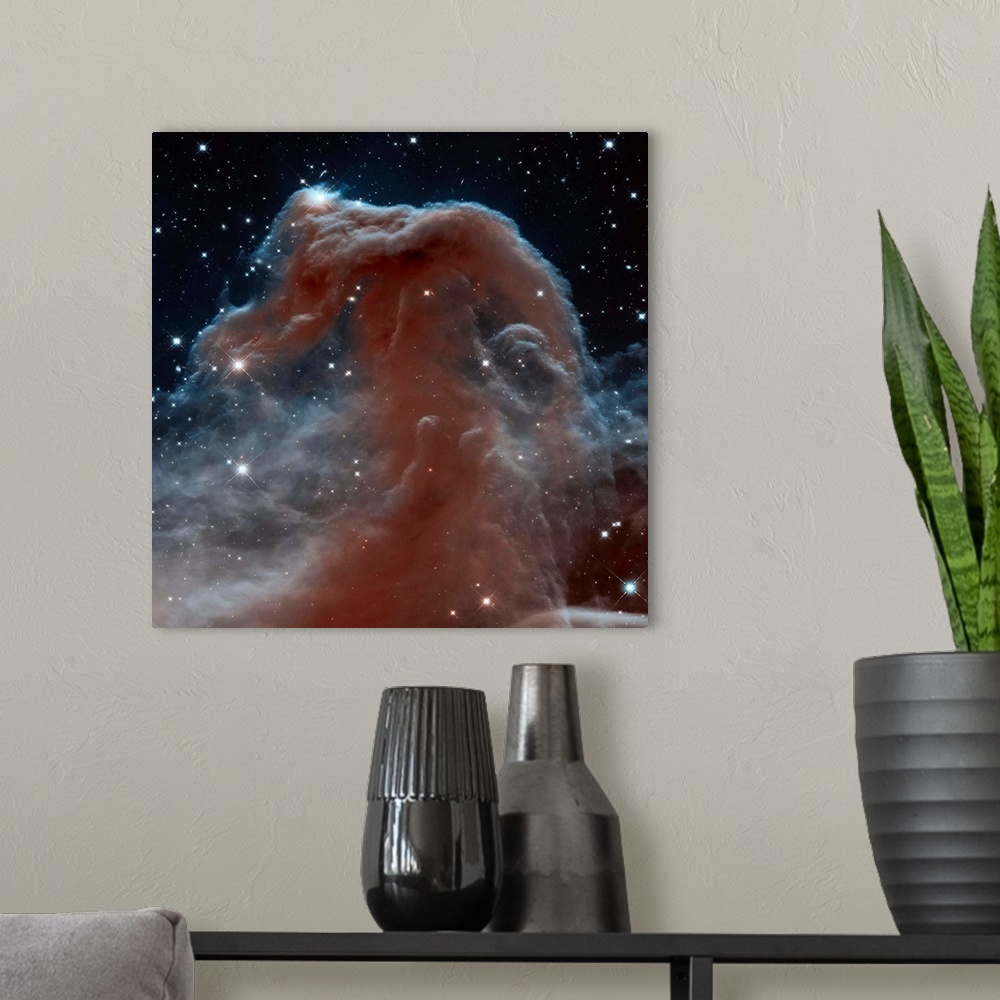 A modern room featuring Square photograph of space.