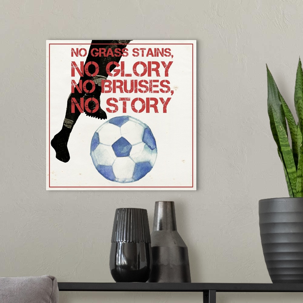 A modern room featuring Graphic of a soccer player kicking a ball, with motivational text.