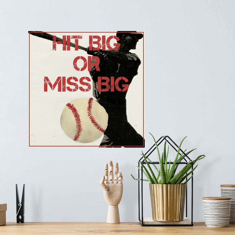 A bohemian room featuring Graphic of a baseball player swinging at a ball, with motivational text.