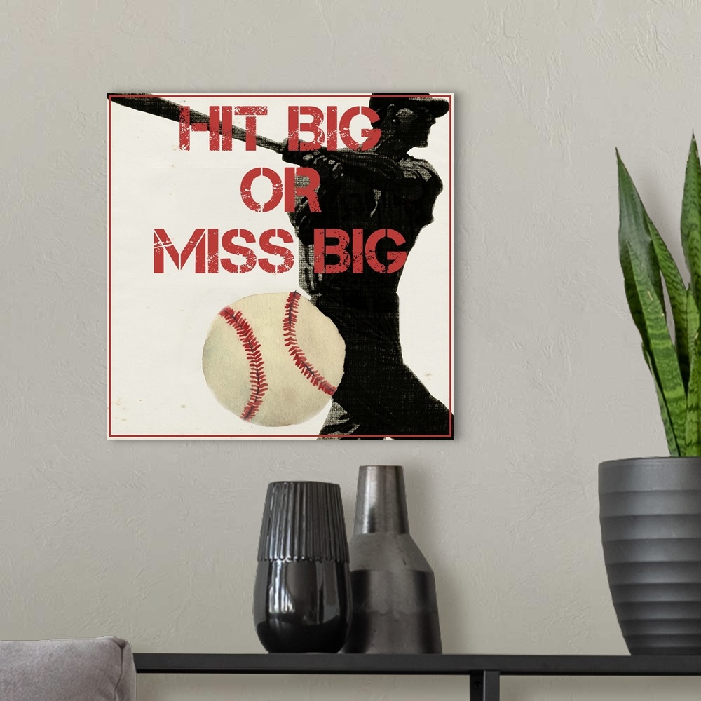 A modern room featuring Graphic of a baseball player swinging at a ball, with motivational text.