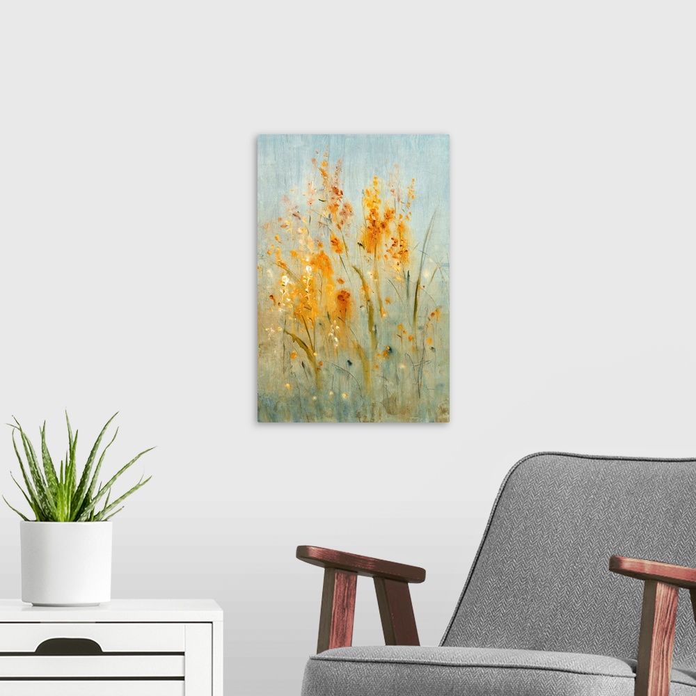 A modern room featuring Spray of Wildflowers I