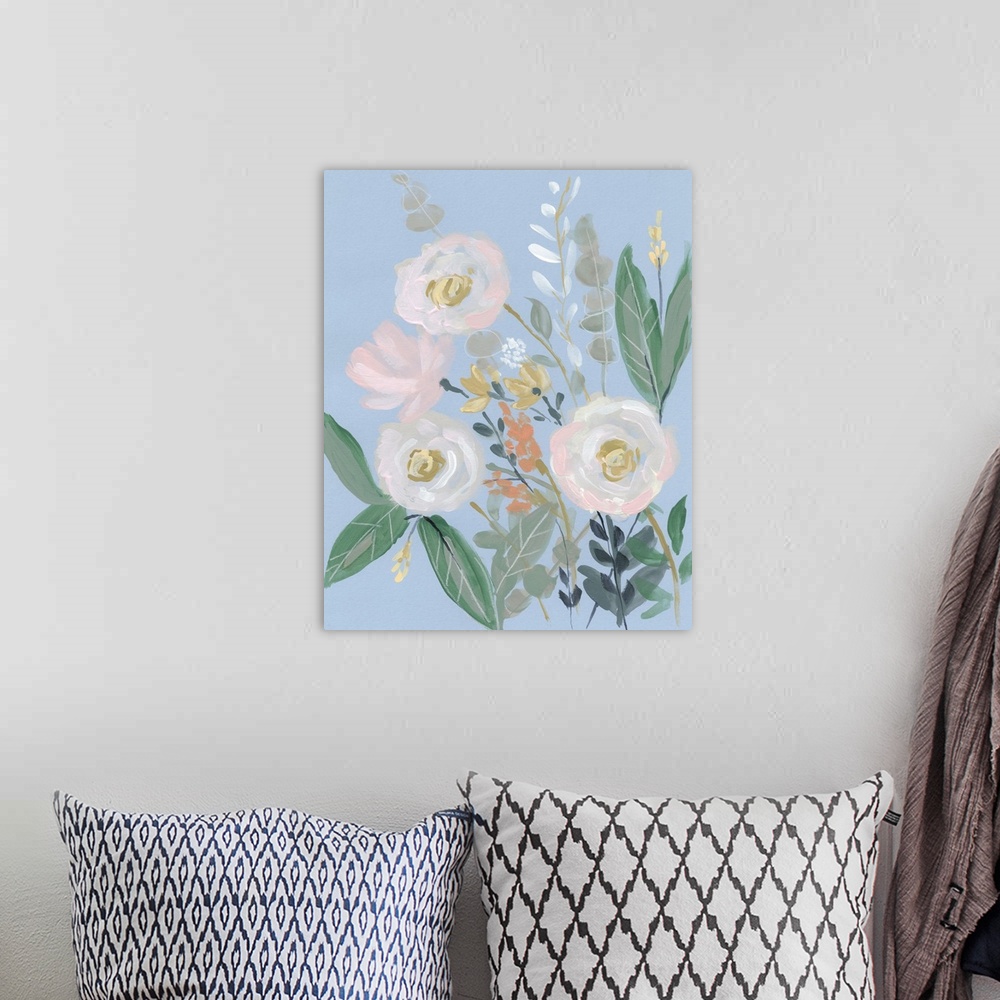 A bohemian room featuring Spring Bouquet on Blue I