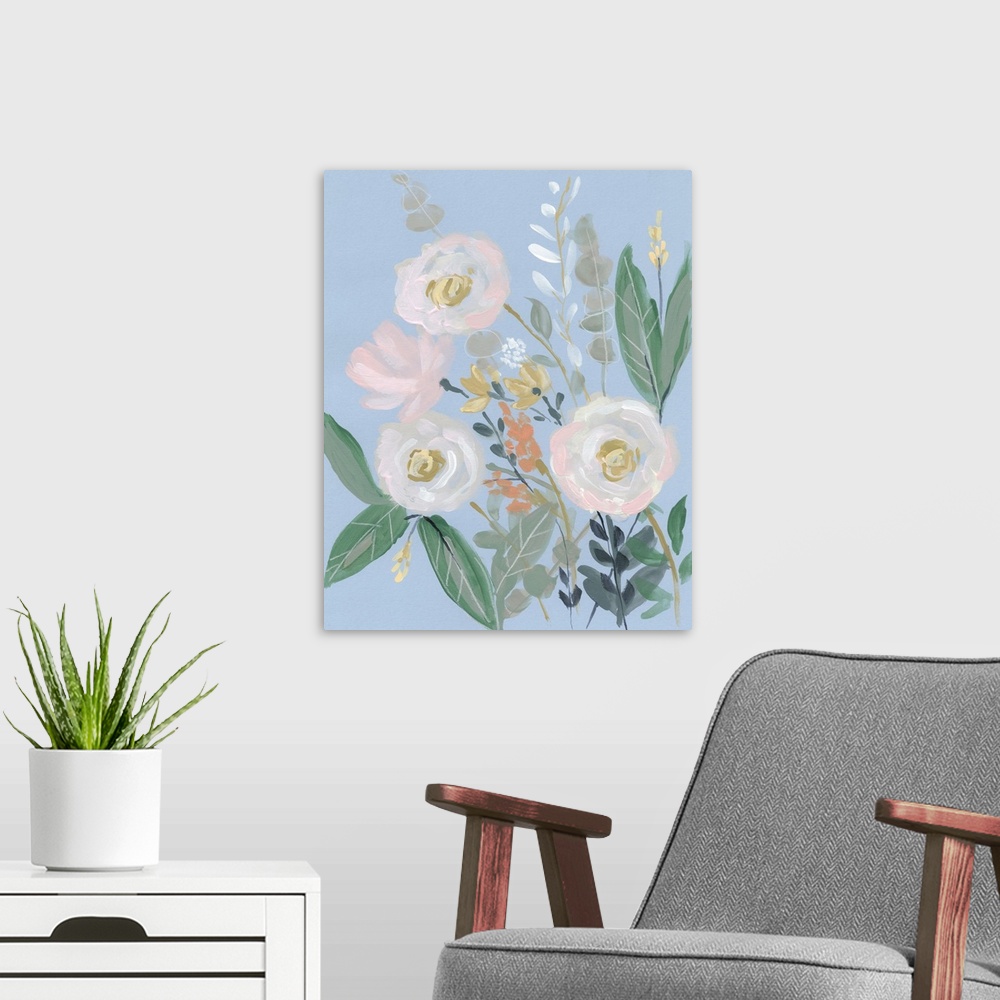 A modern room featuring Spring Bouquet on Blue I