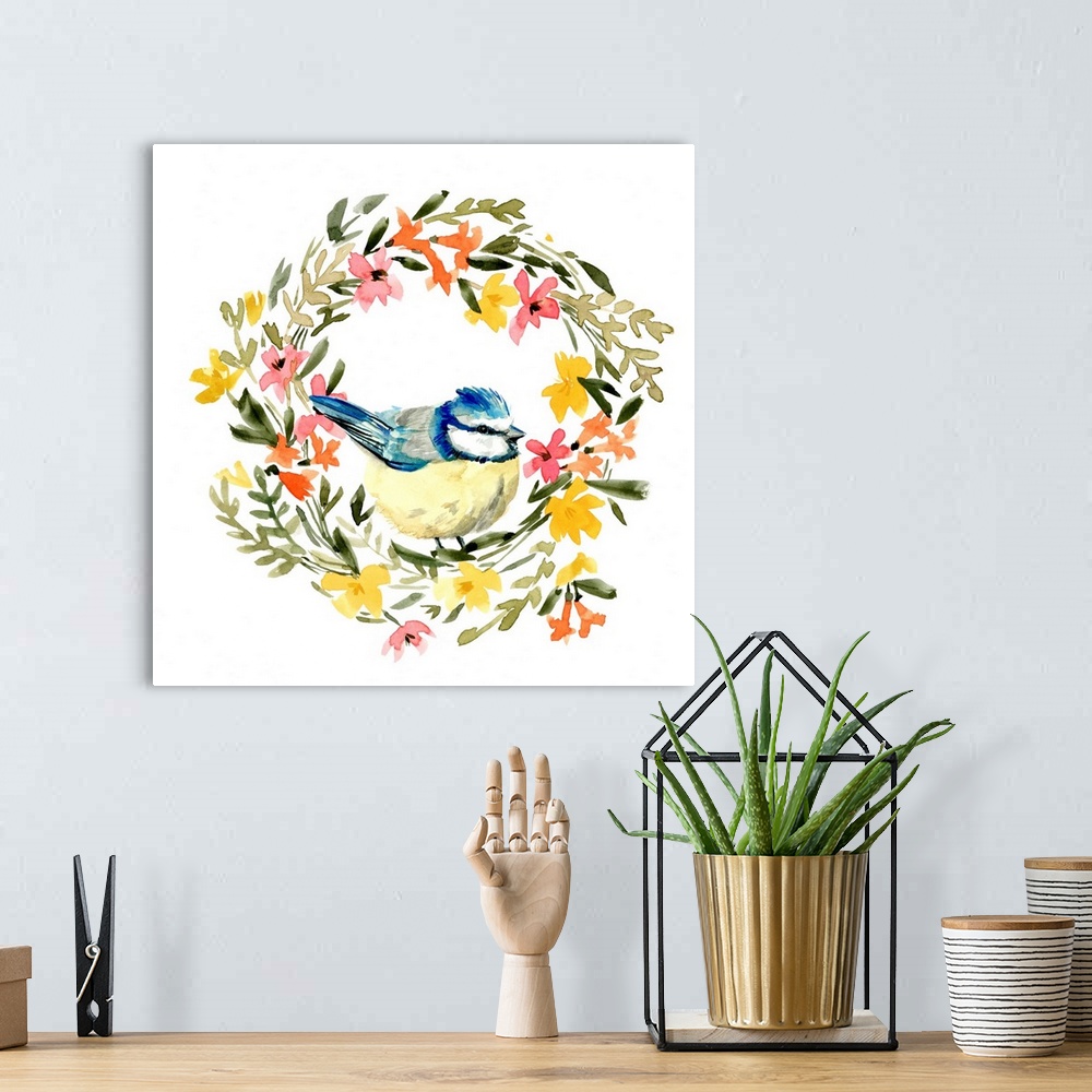 A bohemian room featuring Springtime Wreath & Bird I