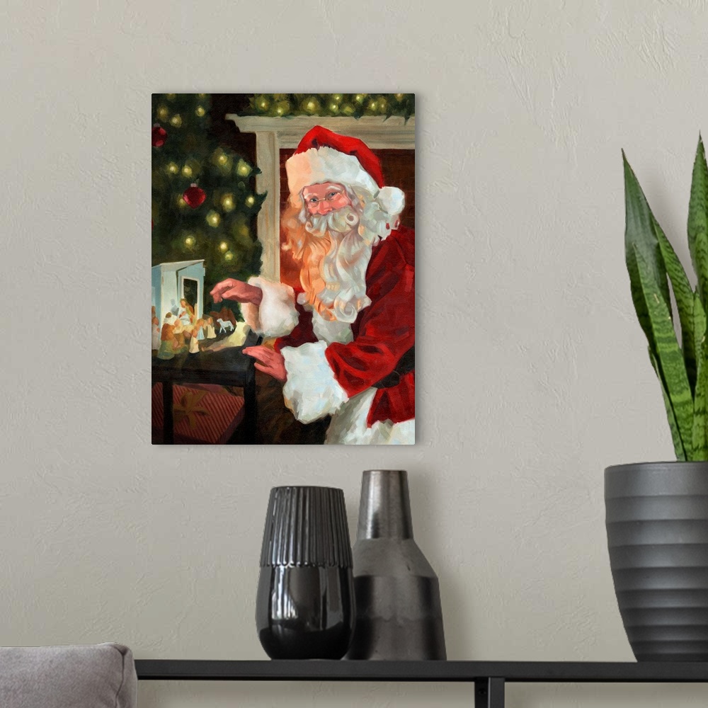 A modern room featuring St. Nick And The Nativity