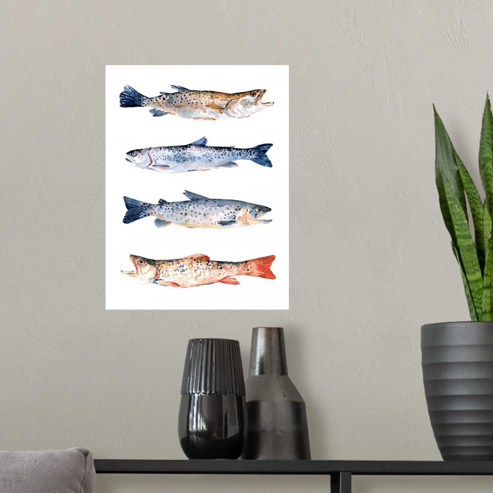 A modern room featuring Stacked Trout I
