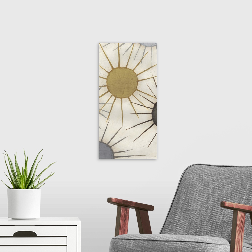 A modern room featuring Starburst Triptych I