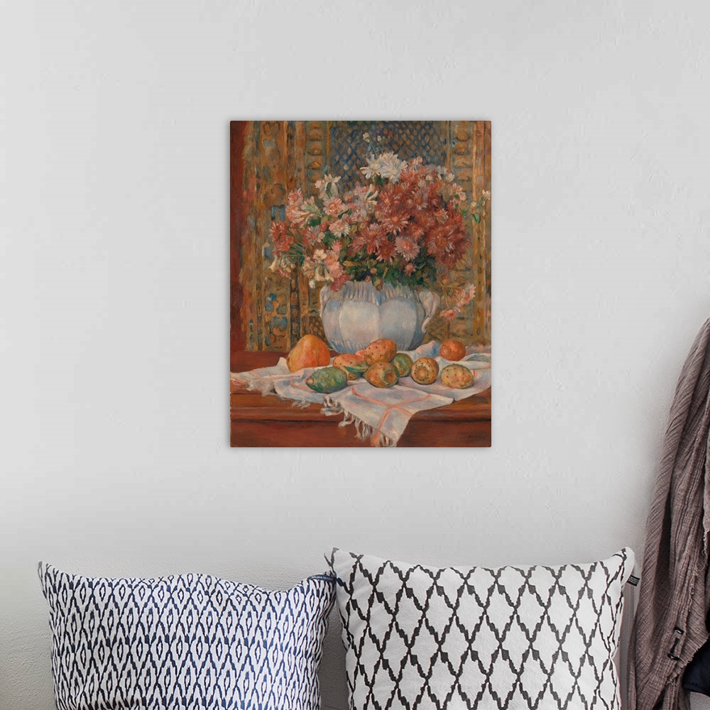 A bohemian room featuring Still Life with Flowers and Prickly Pears