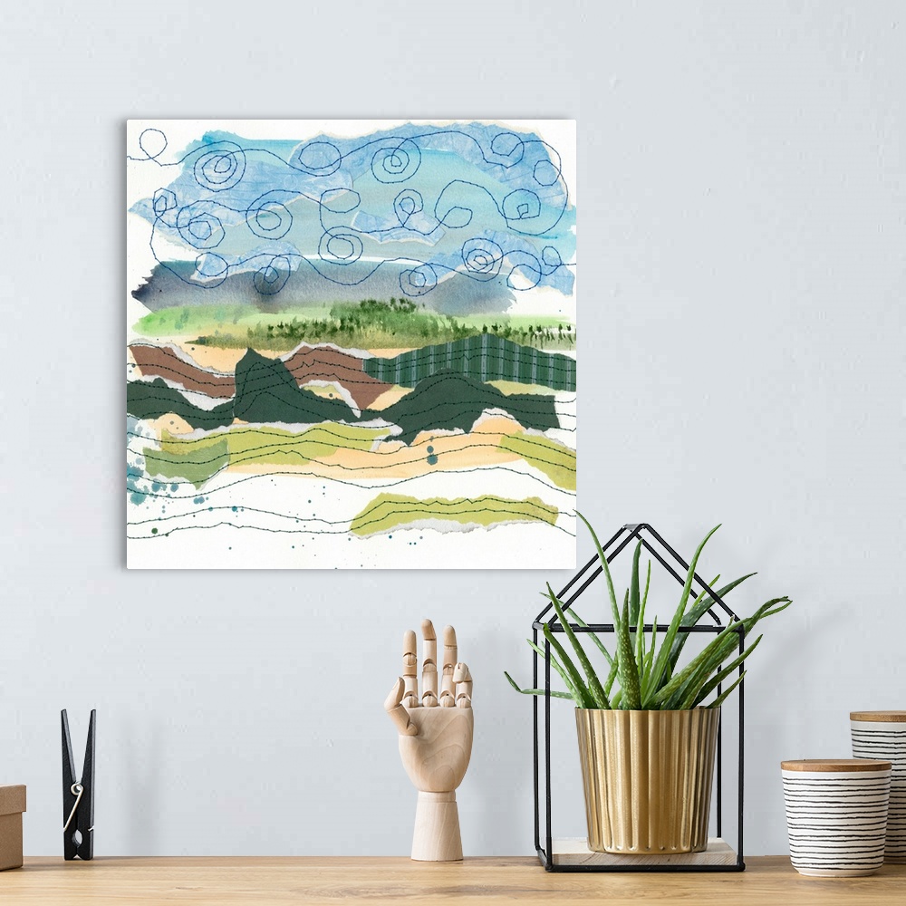 A bohemian room featuring Stitched Landscape IV