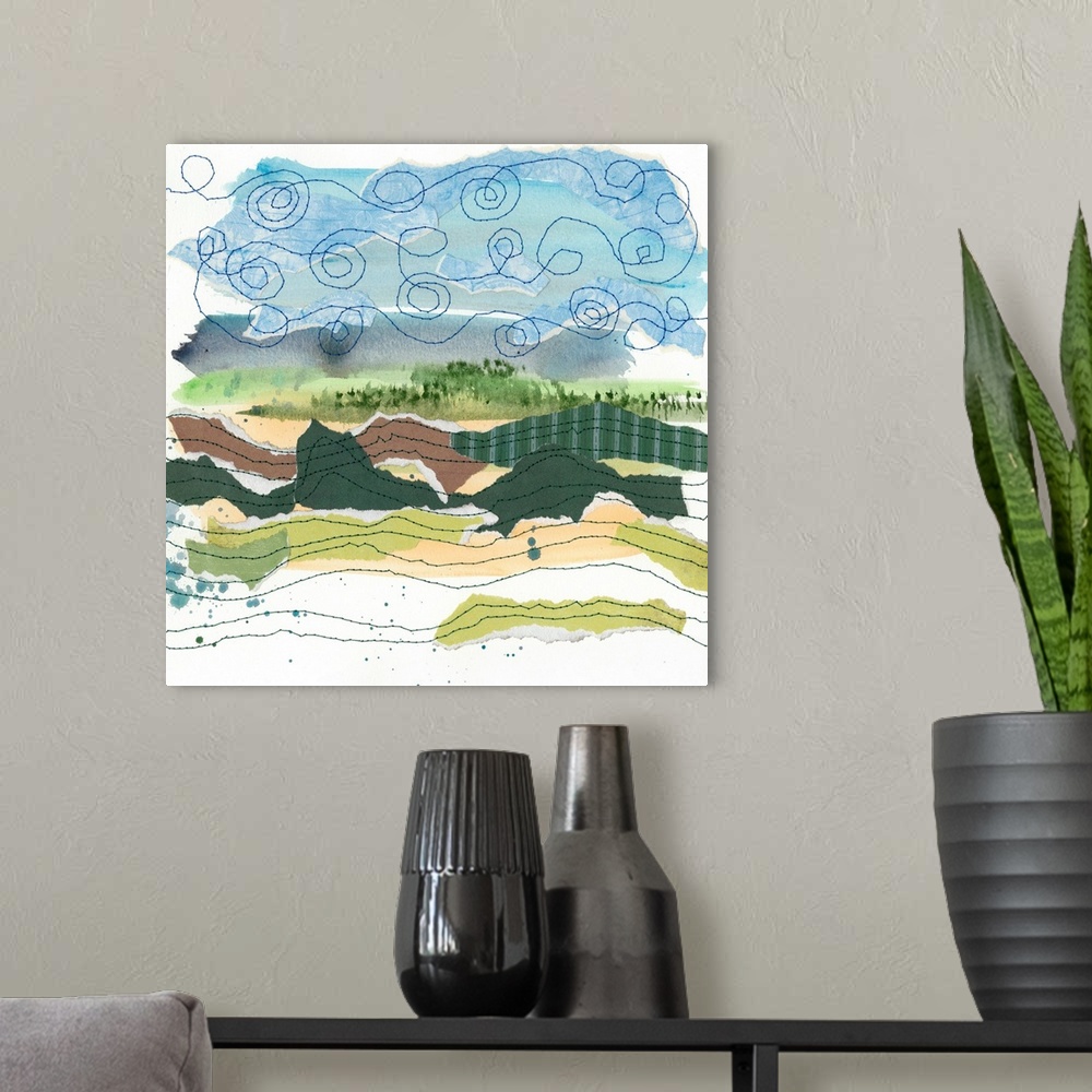 A modern room featuring Stitched Landscape IV