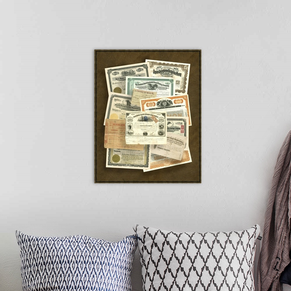 A bohemian room featuring Stock Certificate Collection