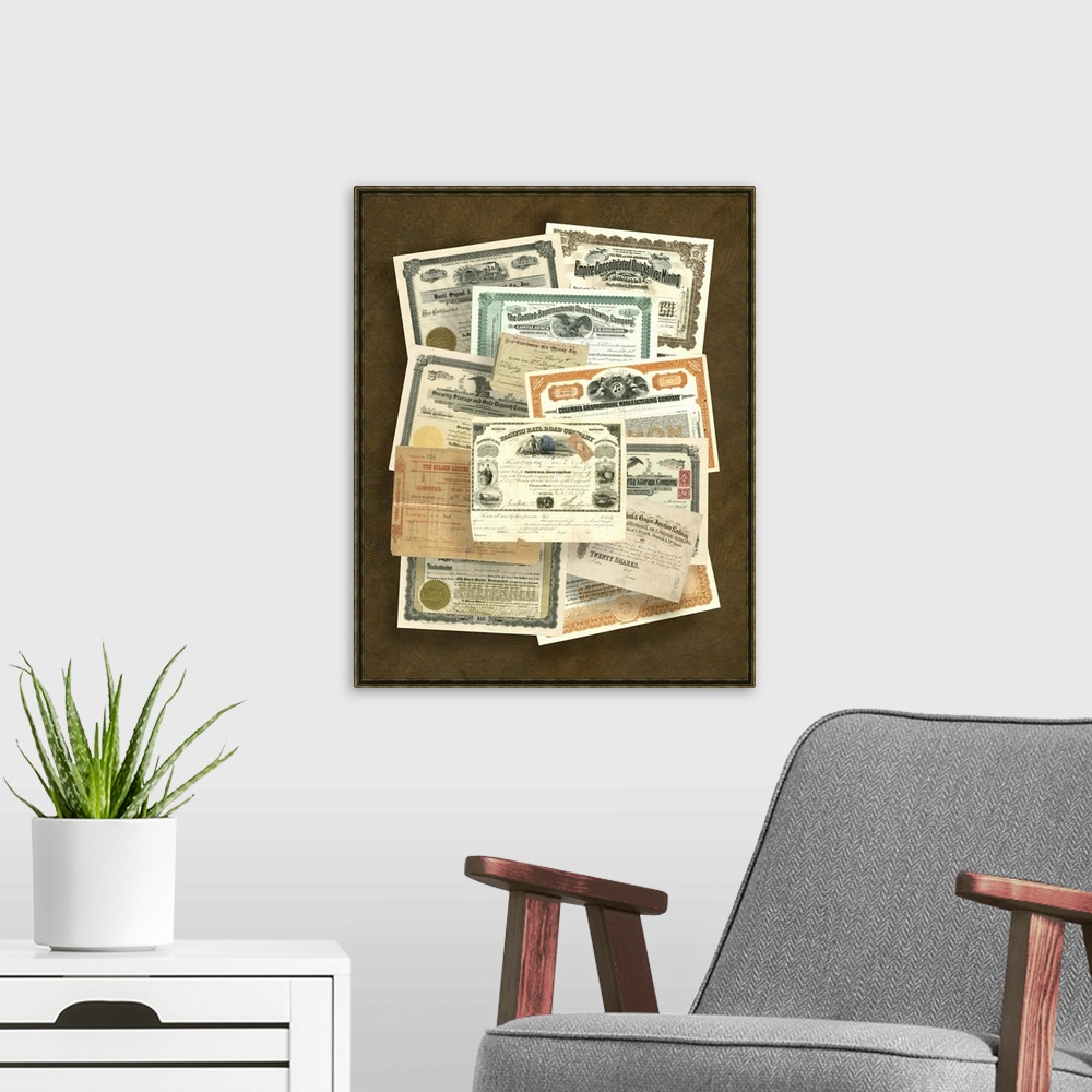 A modern room featuring Stock Certificate Collection