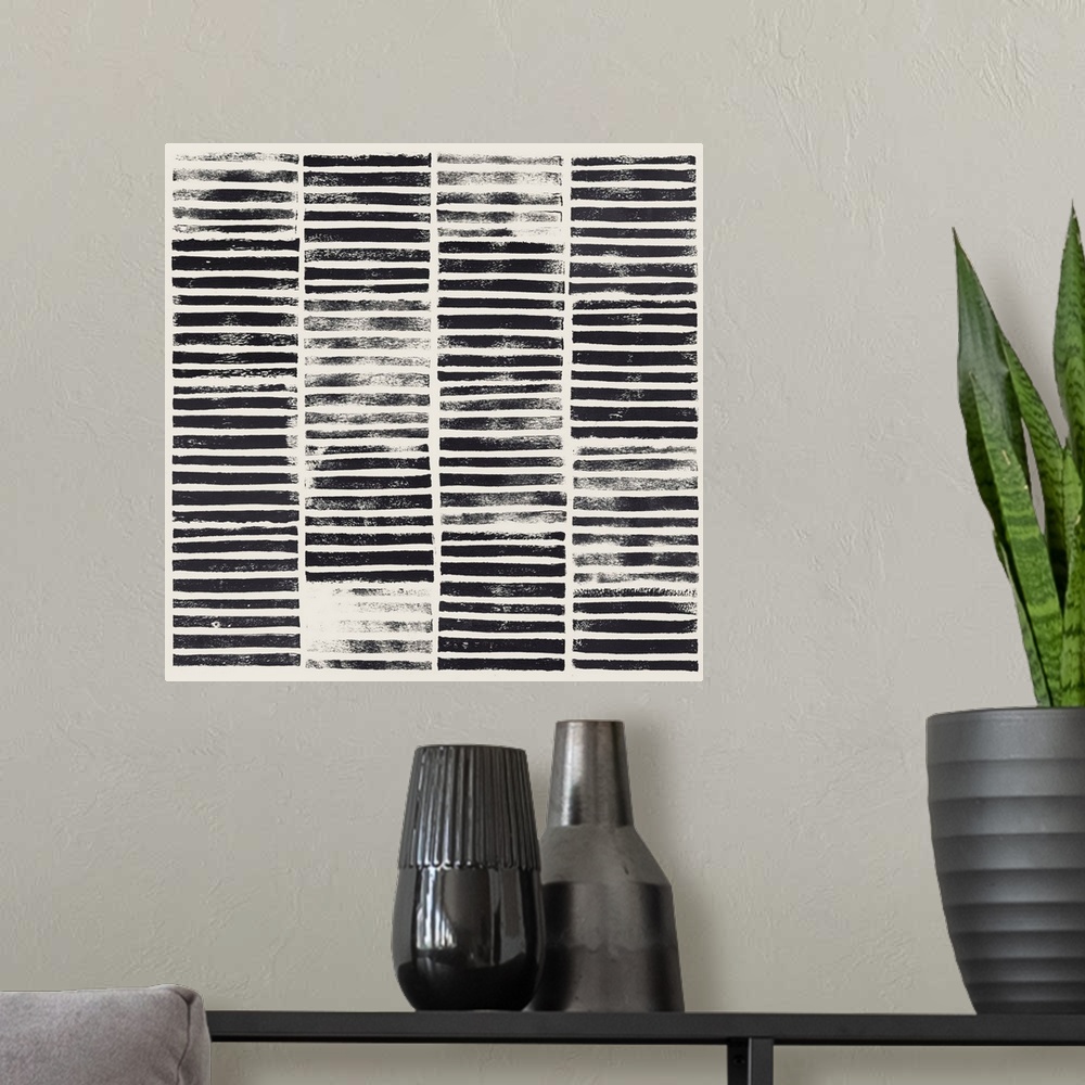 A modern room featuring Stripe Block Prints I