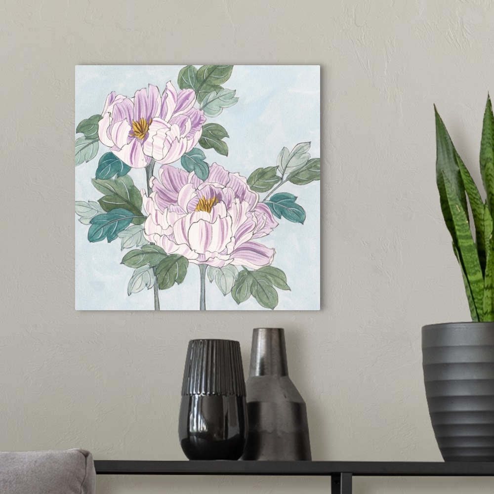 A modern room featuring Striped Peonies II