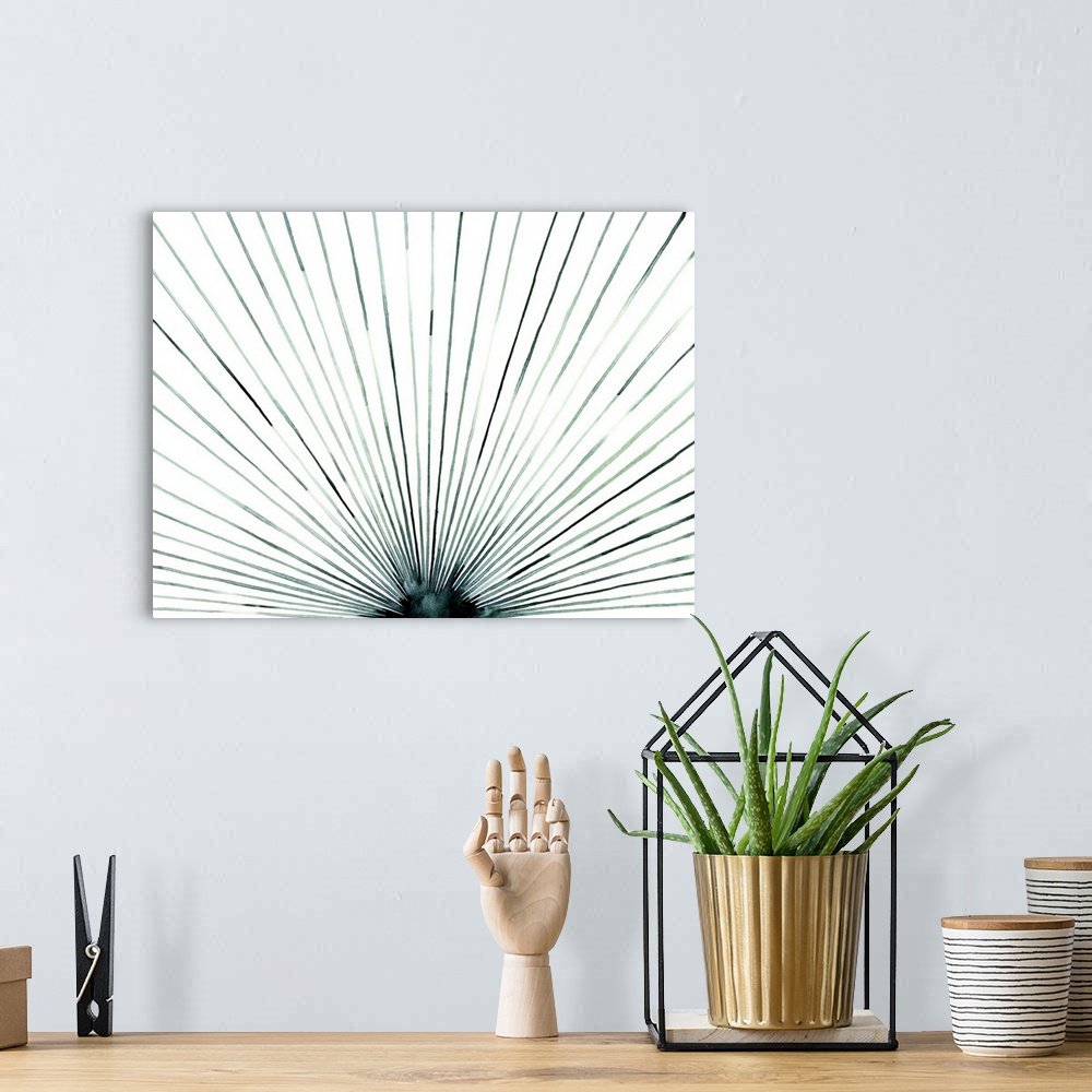 A bohemian room featuring Abstract painting made with watercolors of thin lines spreading out to the top from a center poin...