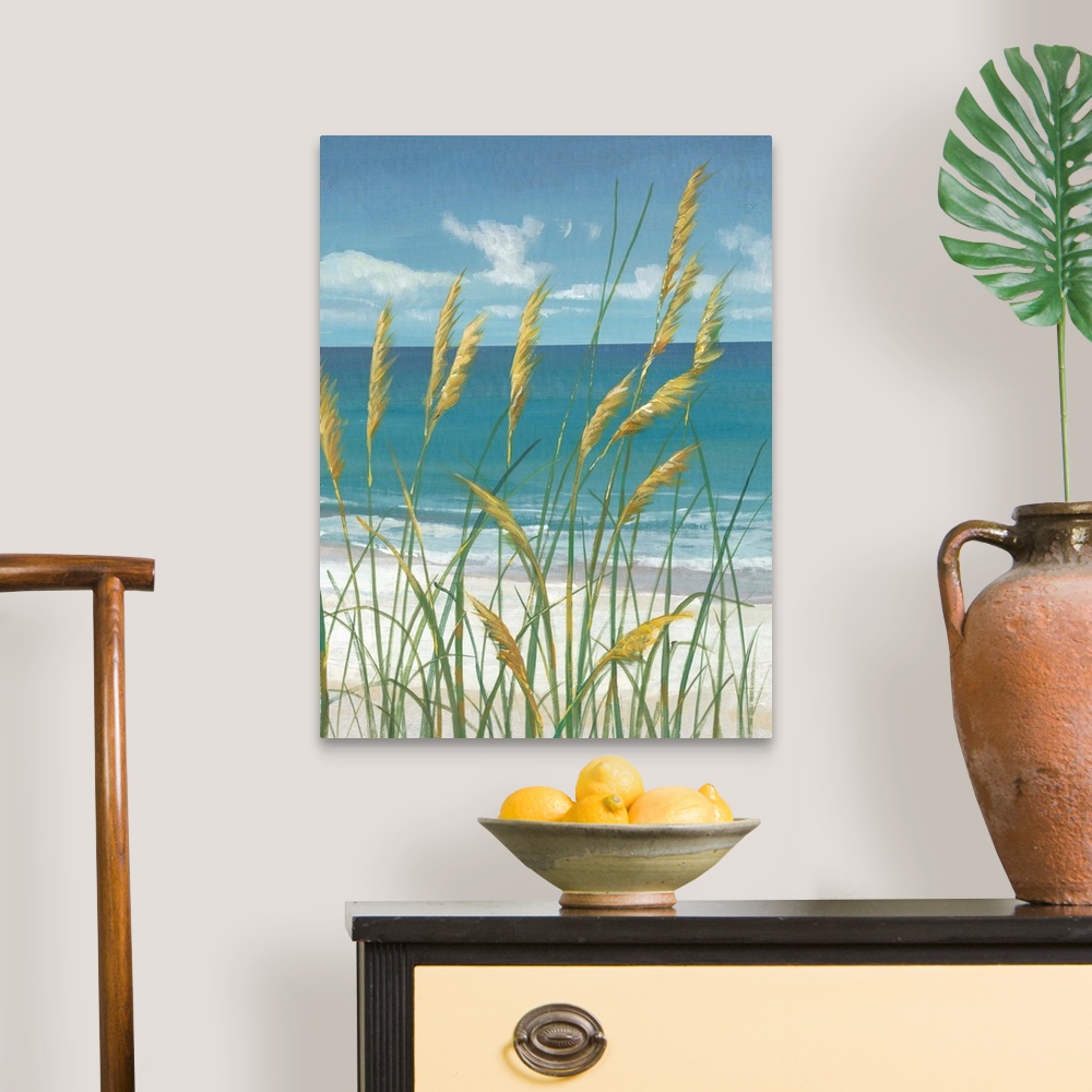 A traditional room featuring Contemporary painting of beach grasses swaying in the wind.