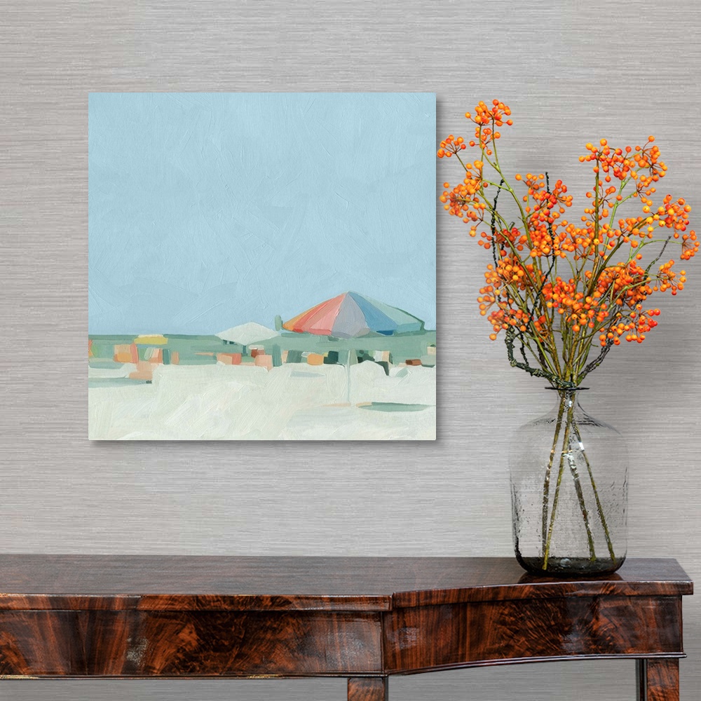 A traditional room featuring Abstracted beach scene in pastel colors.
