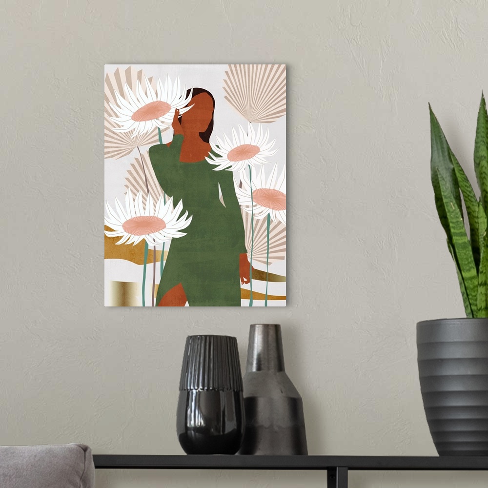 A modern room featuring Sun Kissed Woman IV