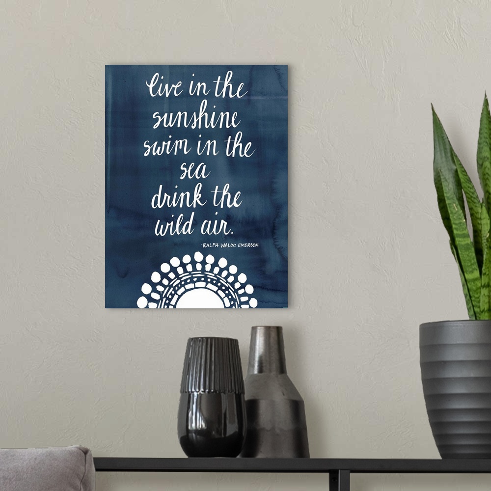 A modern room featuring Handwritten quote in white over a deep navy blue background.