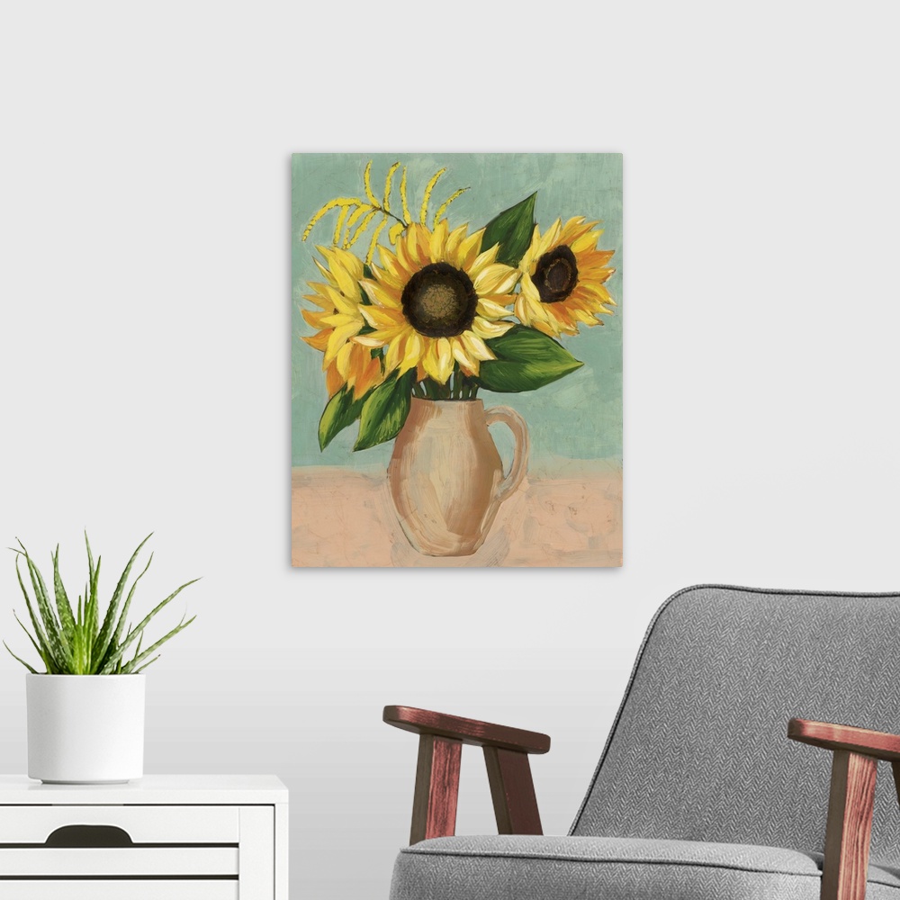 A modern room featuring Sunflower Afternoon II