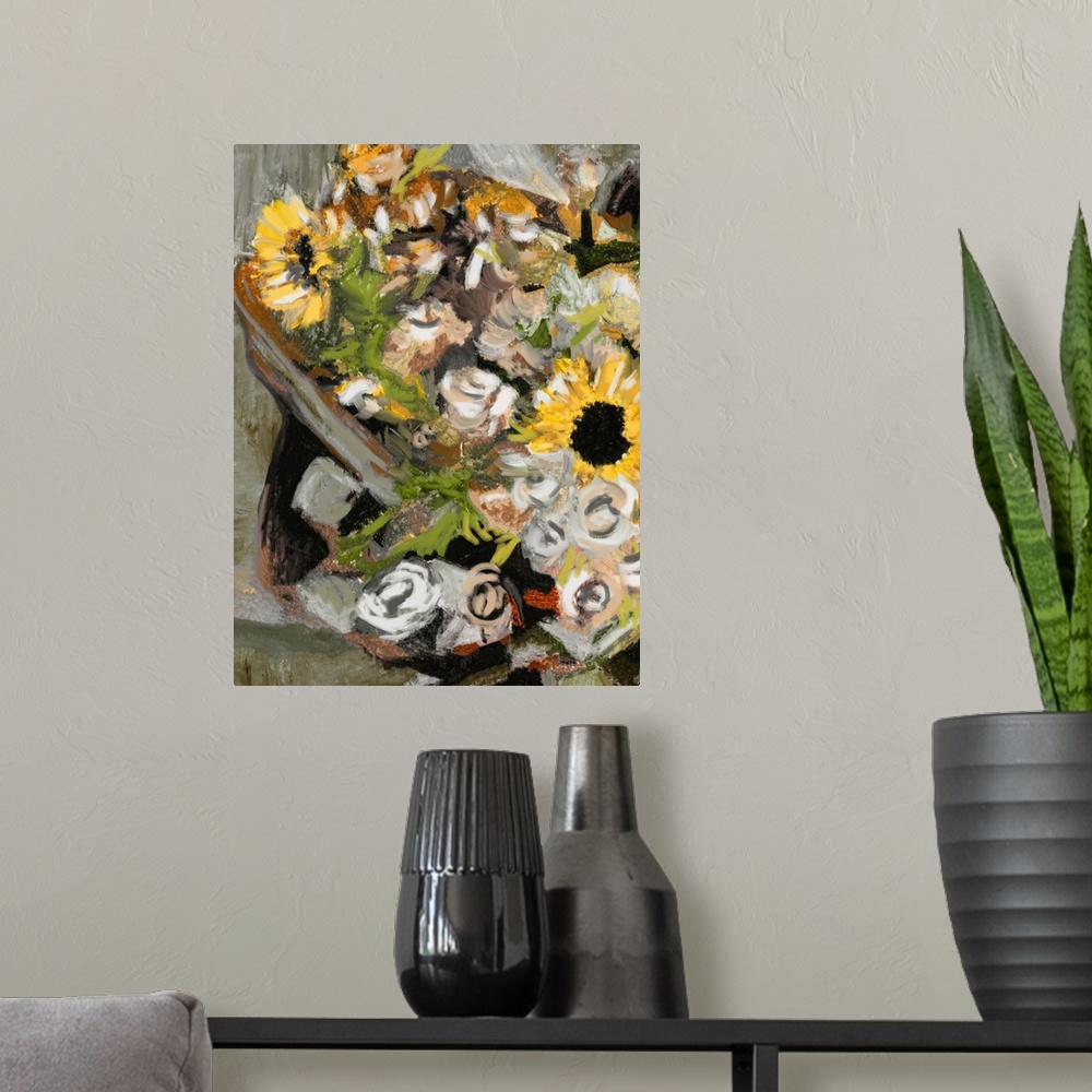 A modern room featuring Sunflower Bouquet I