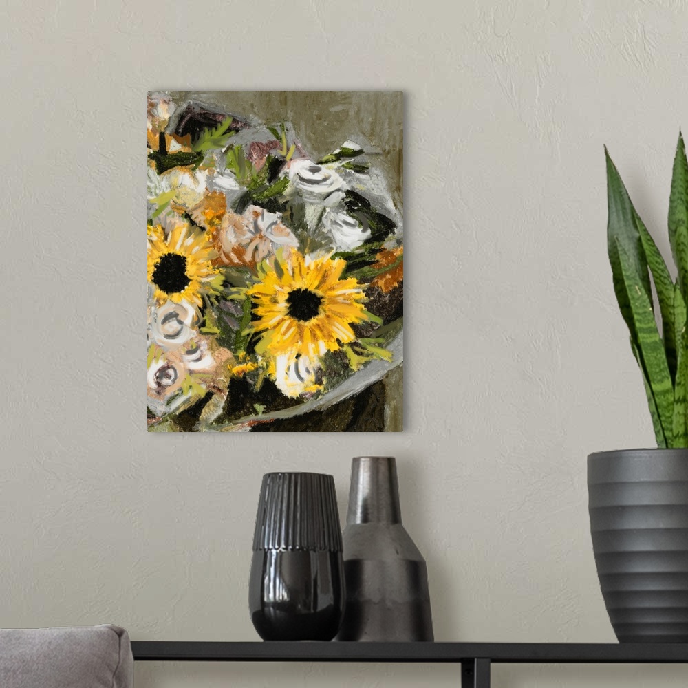 A modern room featuring Sunflower Bouquet II