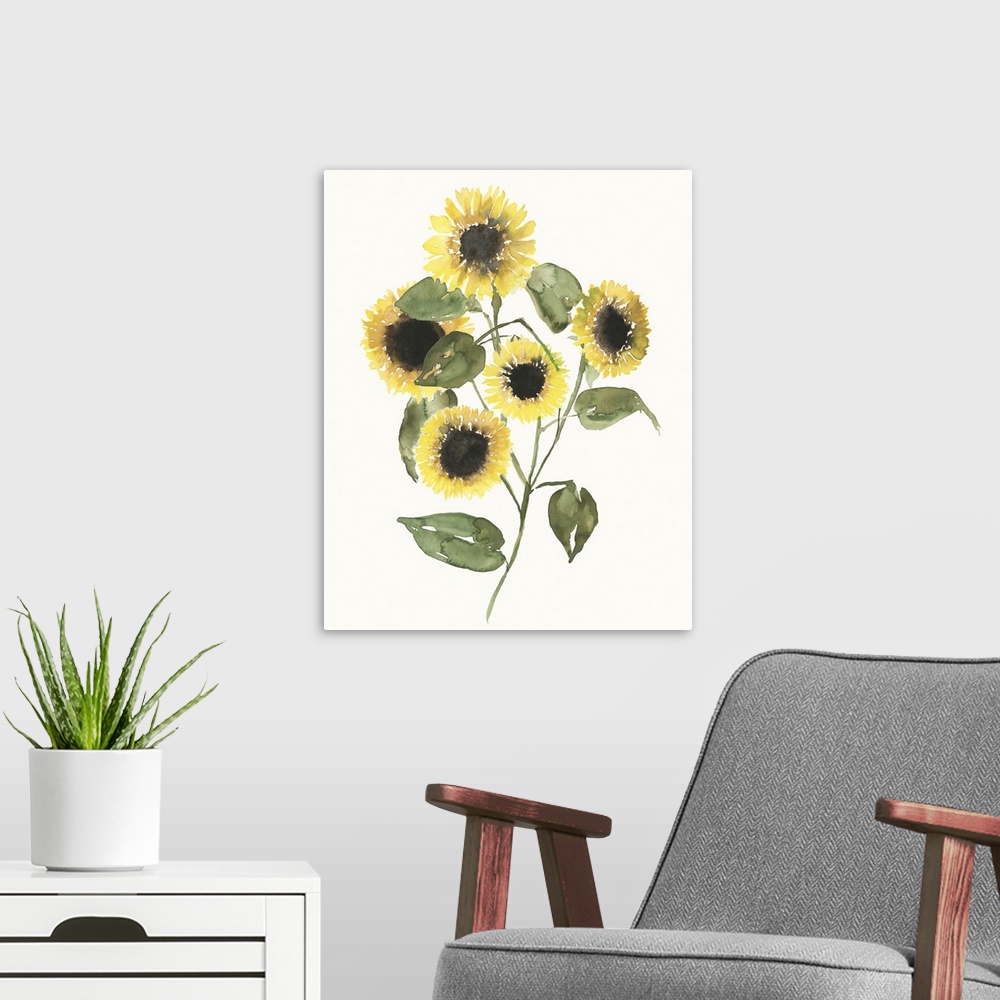 A modern room featuring Sunflower Composition II