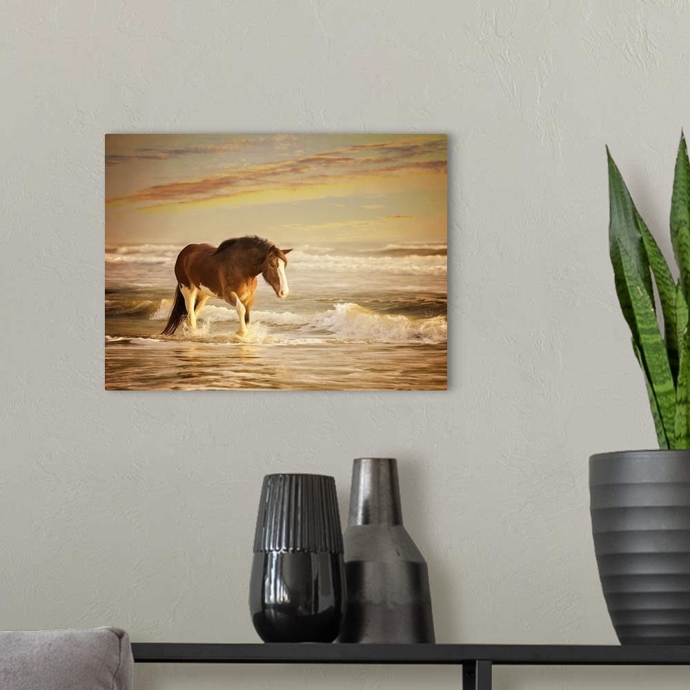 A modern room featuring Sunkissed Horses V