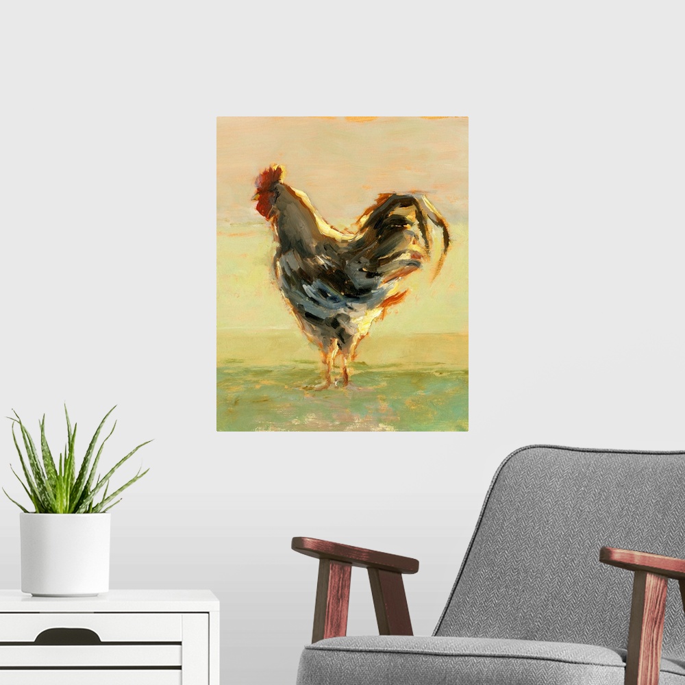 A modern room featuring Sunlit Rooster II